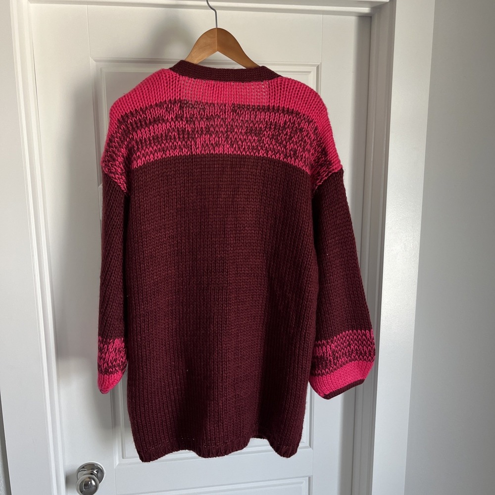 Sundance Chunky Knit Cardigan Sweater Burgundy Wool Blend Oversized L Preppy - Picture 15 of 16